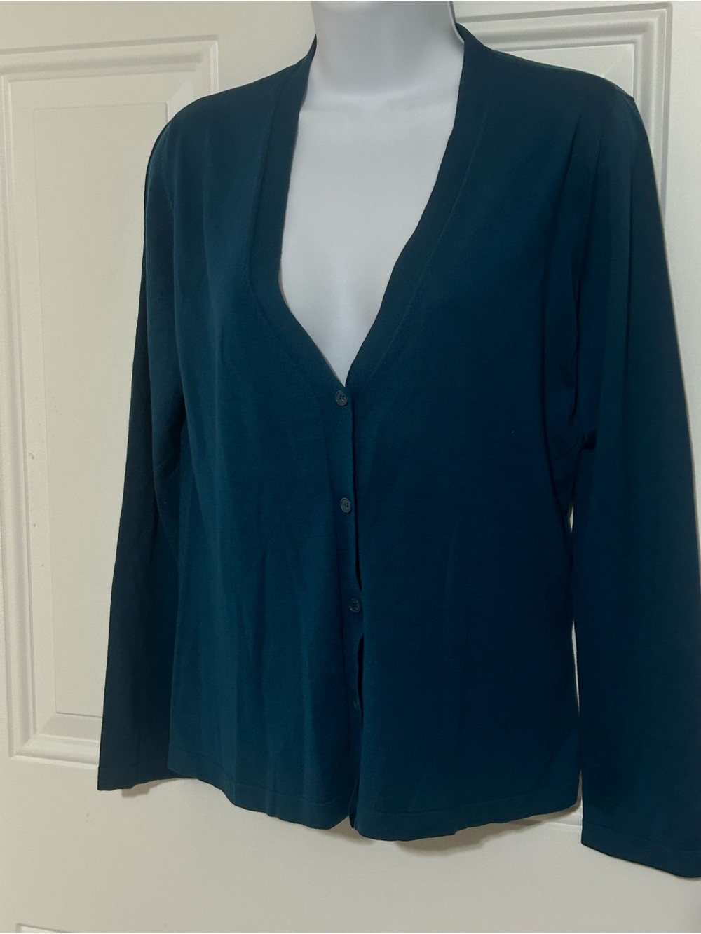 Women’s Deep Teal V-Neck Button Cardigan